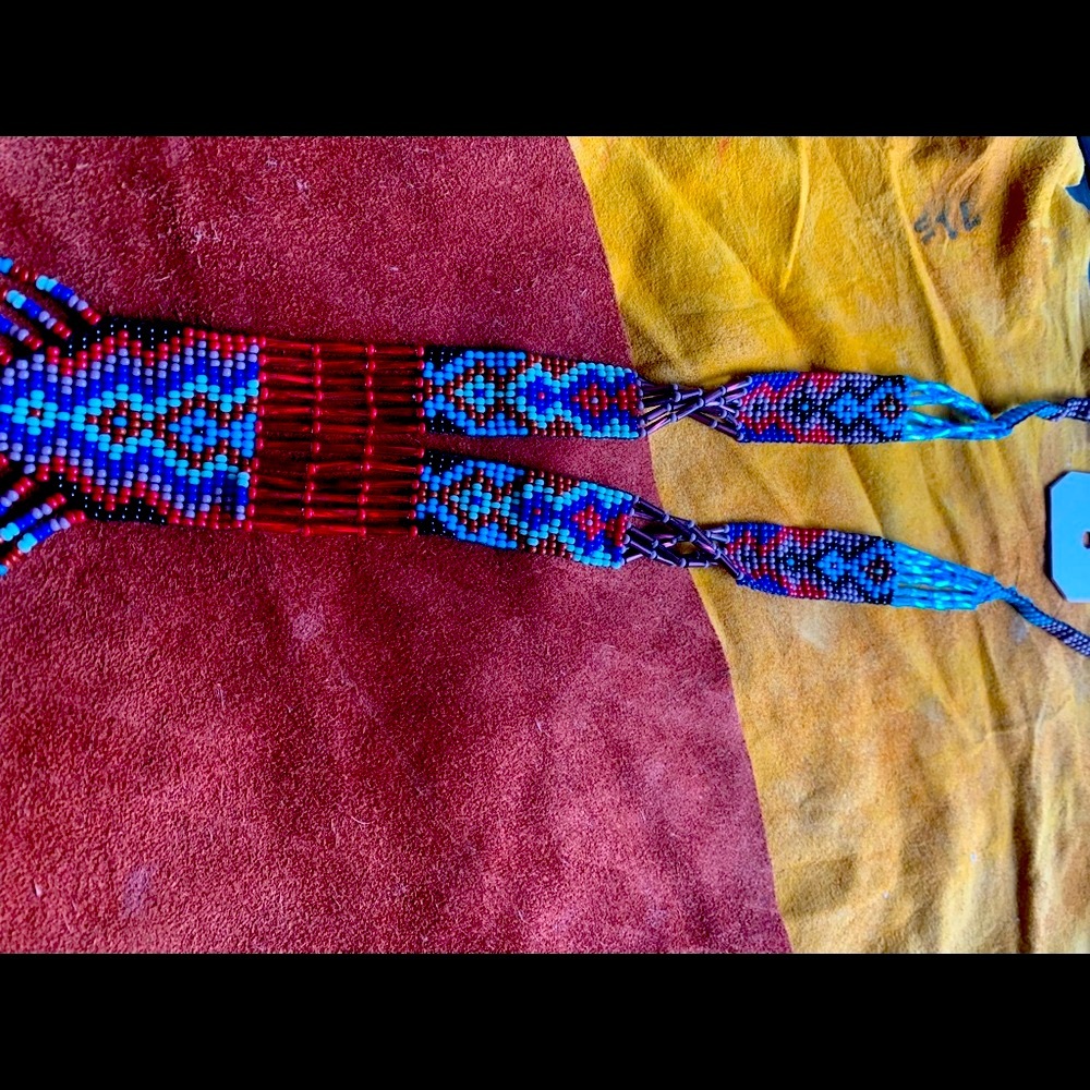 Brand New Necklace Handmade Red Blue  Rust Seed Bead Black Turquoise Lightweight - Picture 10 of 10